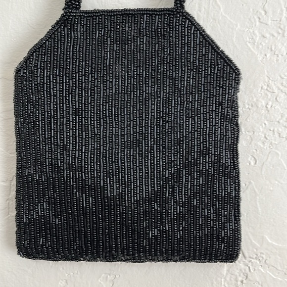 Vintage Unbranded Womens Art Deco Micro Beaded Hand Bag Black Rhinestone Accents - Picture 10 of 11